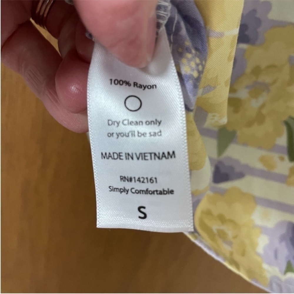 LulaRoe size small yellow and purple floral and stripes button down shirt - Picture 4 of 5